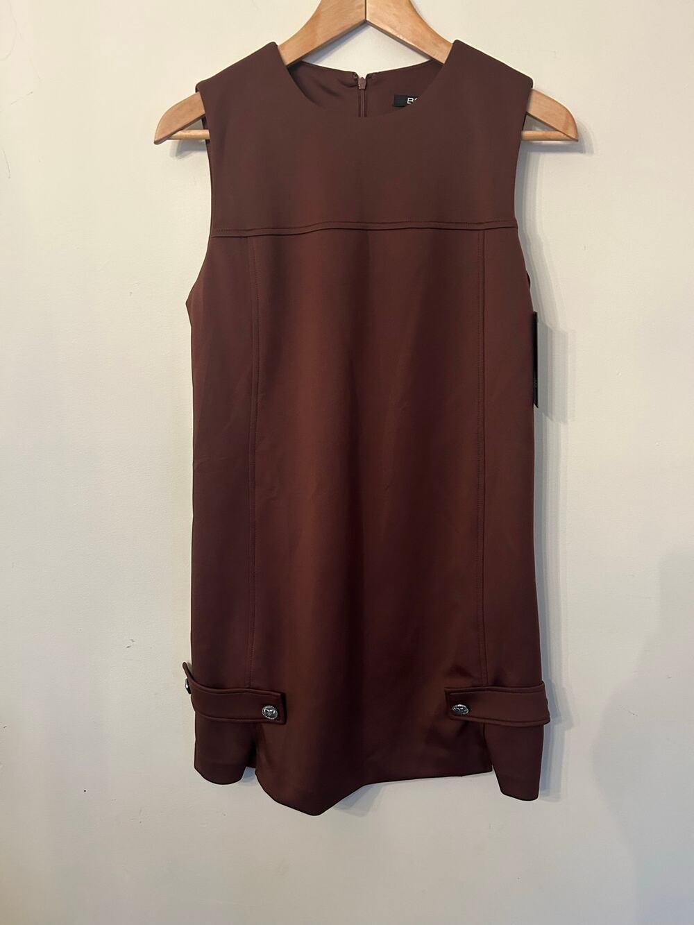 NWT BCBG Brown Shift Mini Dress 4 Sleeveless ModRetro Tailored Work Minimal Fall